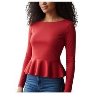 Jason Wu Peplum Blouse Small Red Dressy Office Siren Twee Valentines Day NWT